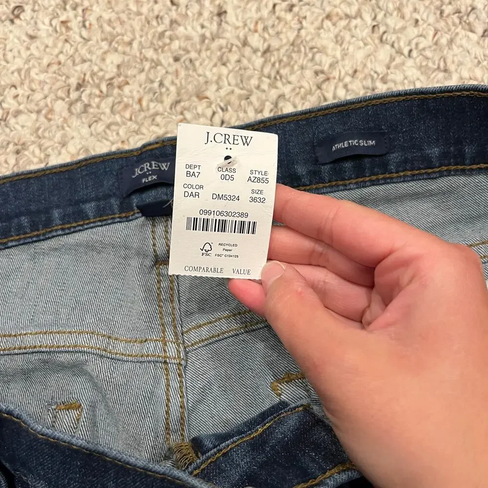 NEW J Crew Athletic Slim Fit Jeans Signature Flex 36x32 Denim Normcore Casual